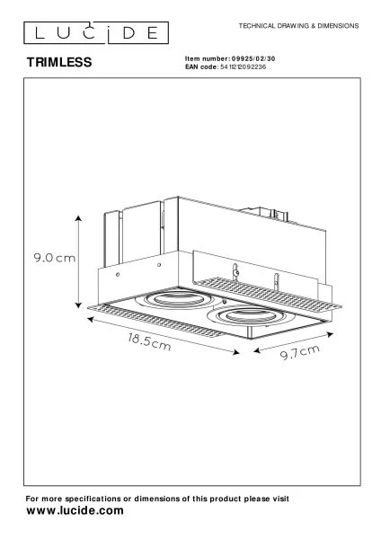 Lucide TRIMLESS - Recessed spotlight - 2xGU10 - Black - technical